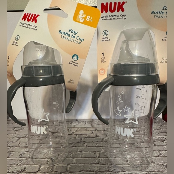 Two New 10 oz Nuk large learner cups - gray and clear - Picture 1 of 5